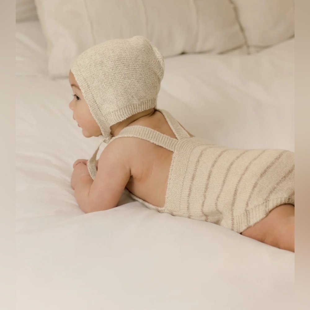Quincy Mae Tatum Romper Heathered Oat 12-18 months organic brown cream earth